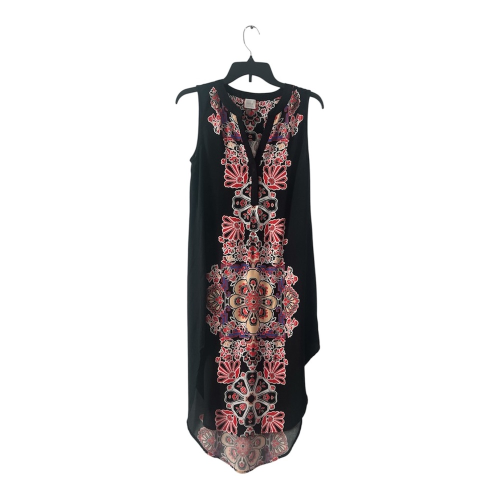 Cupid Asymmetrical Dress with Black and‎ Pink Patterns, Size M